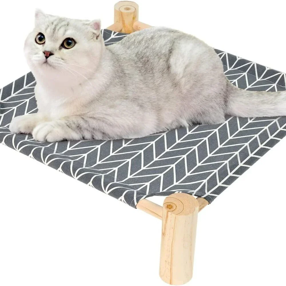Cat and Dog Hammock Bed for Small Dogs, Brethable Wooden Cat Pet Rabbit Elevated